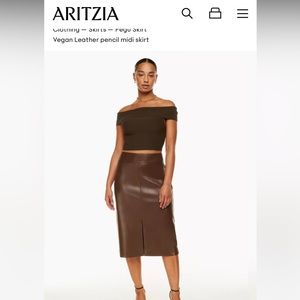 Aritizia Babaton vegan leather midi pencil skirt in Patina Brown